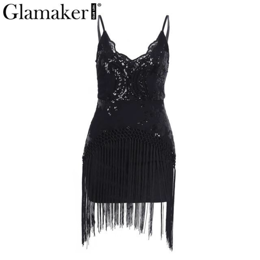 Black Fringe & Sequin Mini Dress